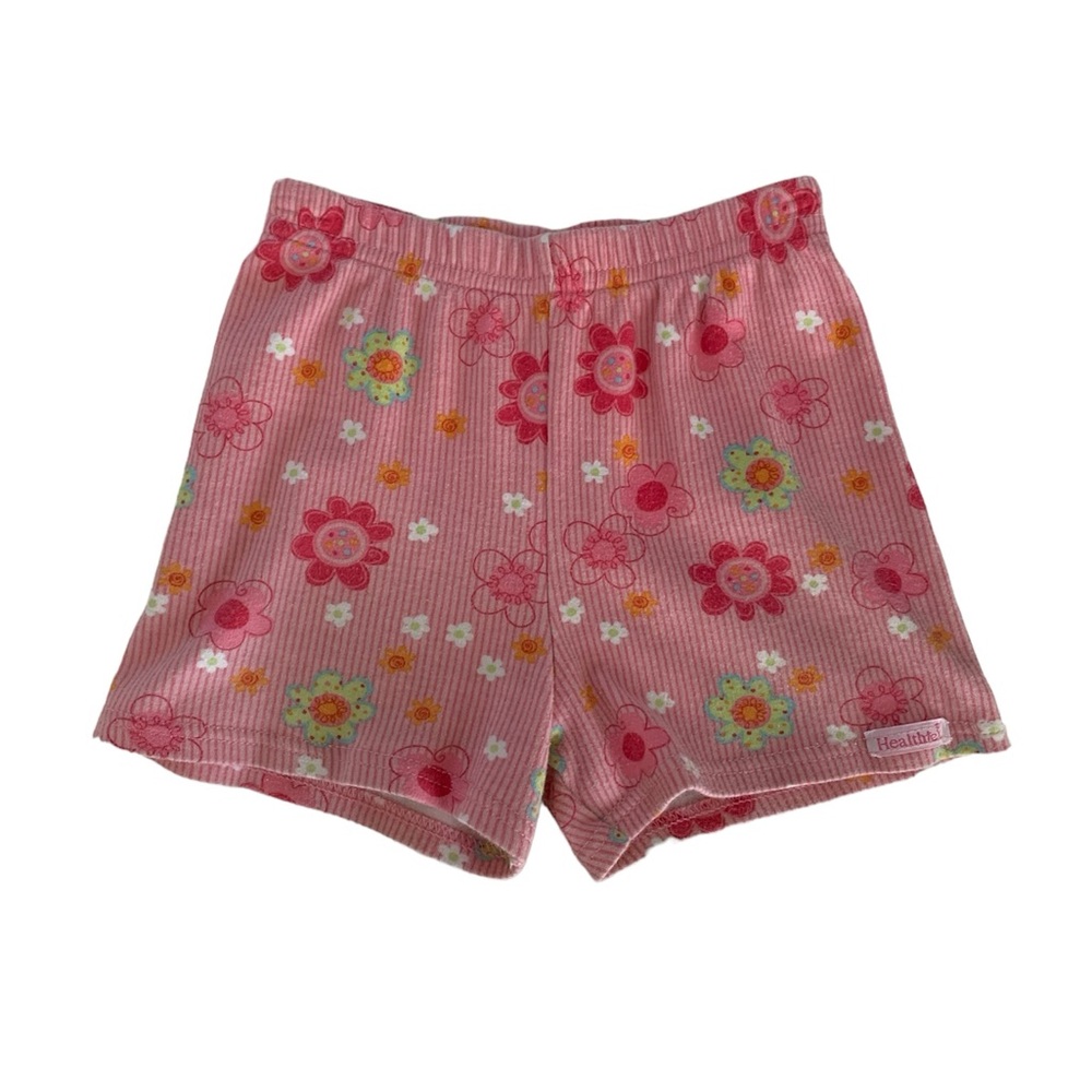 Healthtex KidMatch KidProof Shorts Girls 6 Pink Green White Floral Cotton Logo
